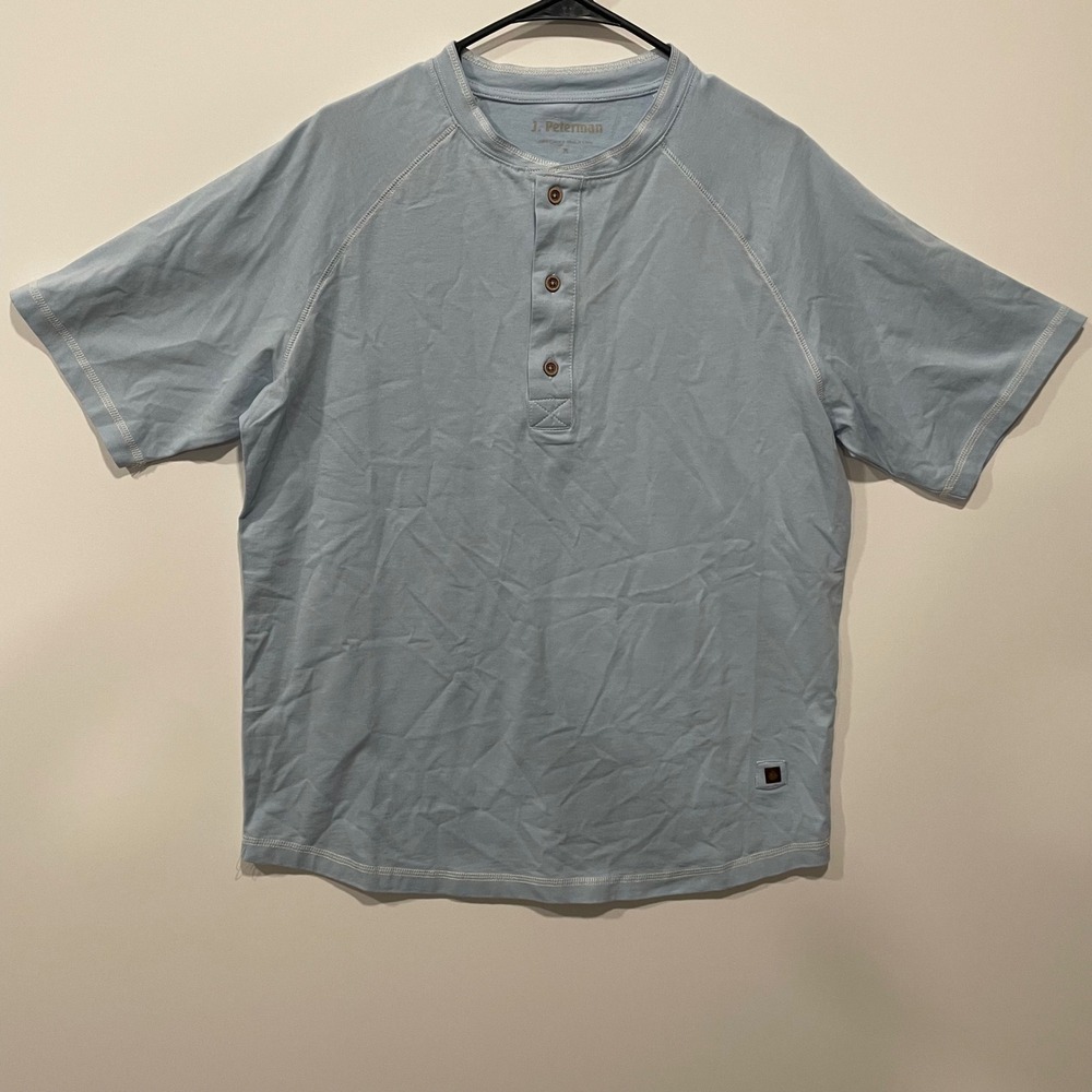 J. Peterman Mens‎ Henley Shirt Short Sleeve Blue Casual Top